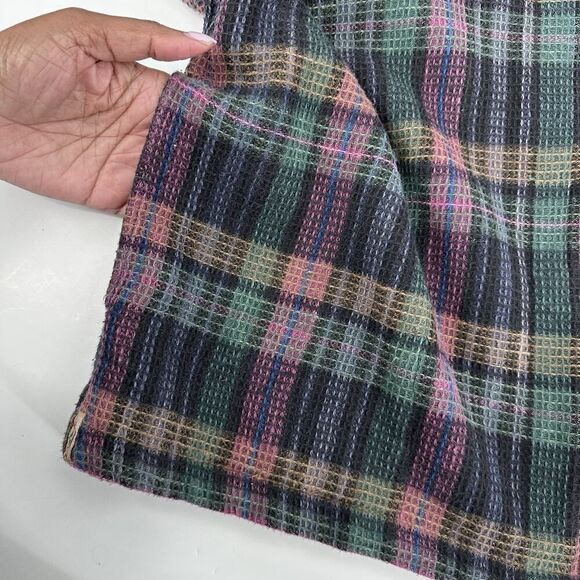 Vintage Express Shacket Womens Size M Purple Plaid Zip 90s Cotton Waffle Knit - Picture 7 of 14